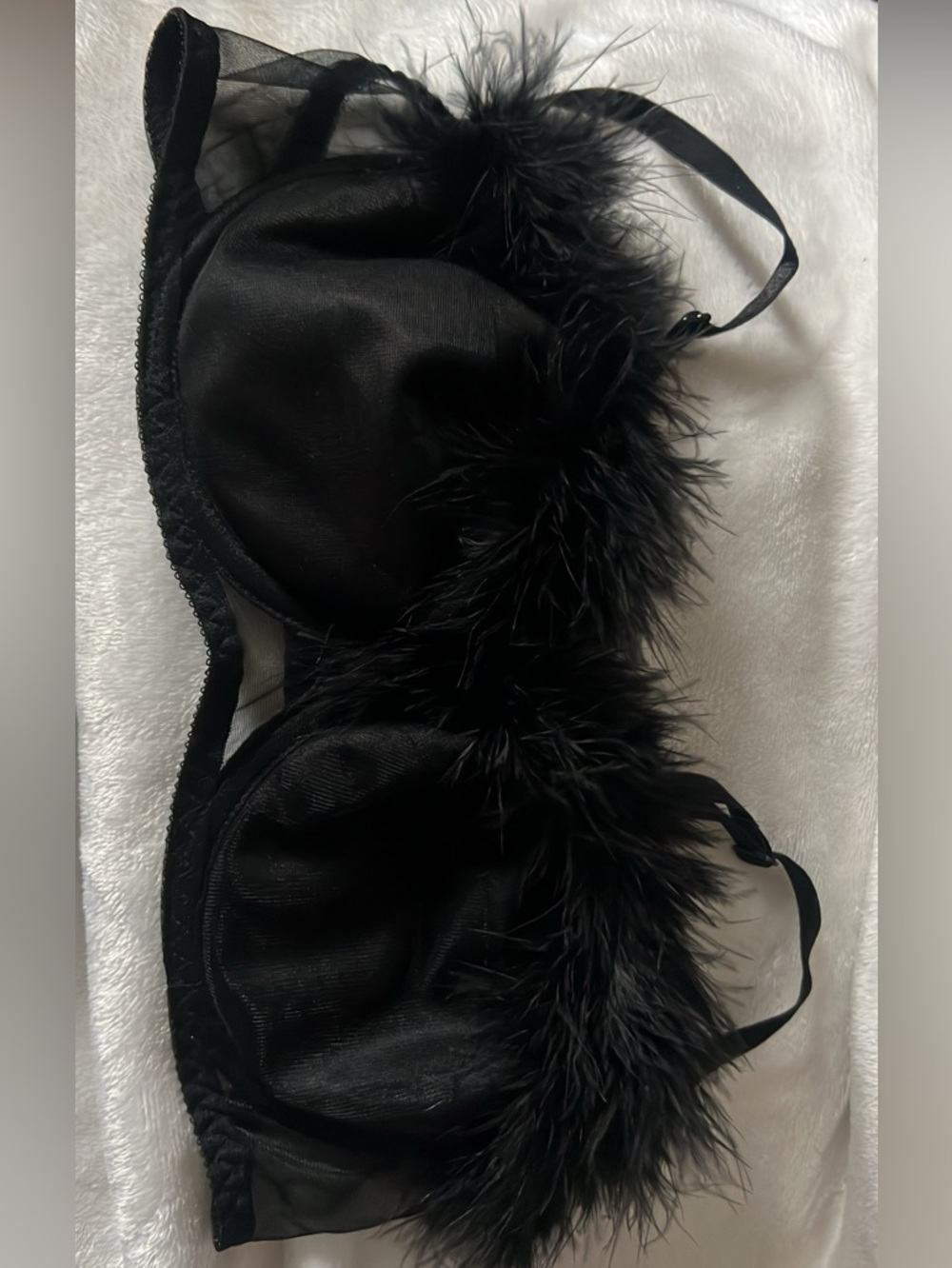 Black Feather Trim Bra